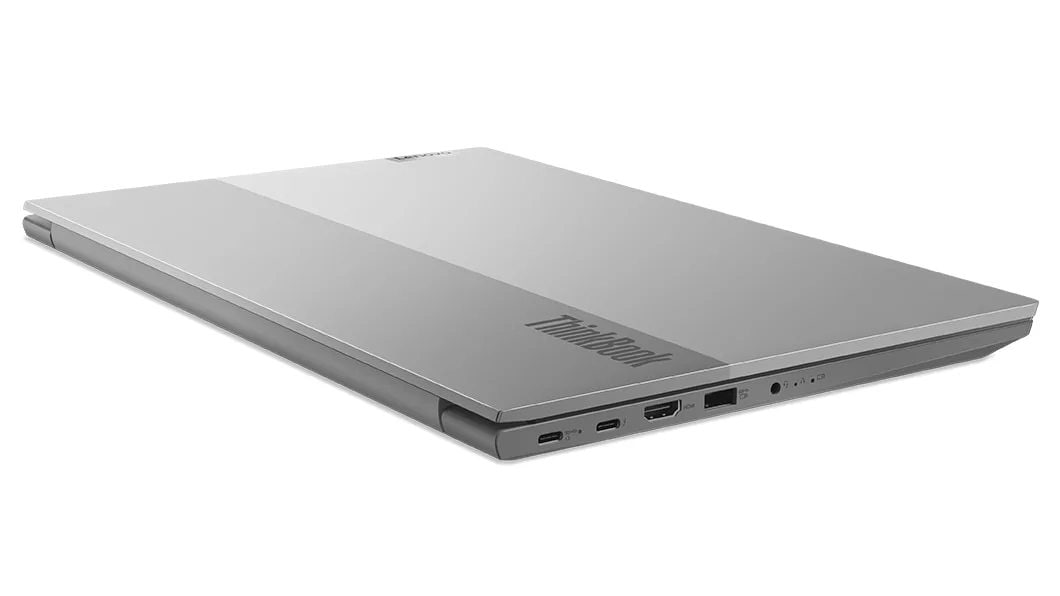 Back right view of a closed Lenovo ThinkBook 15 Gen 4 (Intel) laptop 