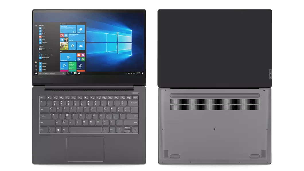 Lenovo Ideapad 530S, open and laying flat, top and bottom views