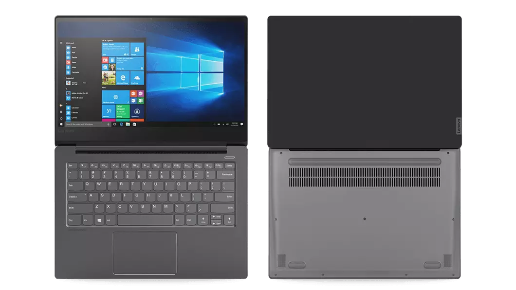 Lenovo Ideapad 530S, open en plat gelegen, boven- en onderaanzicht