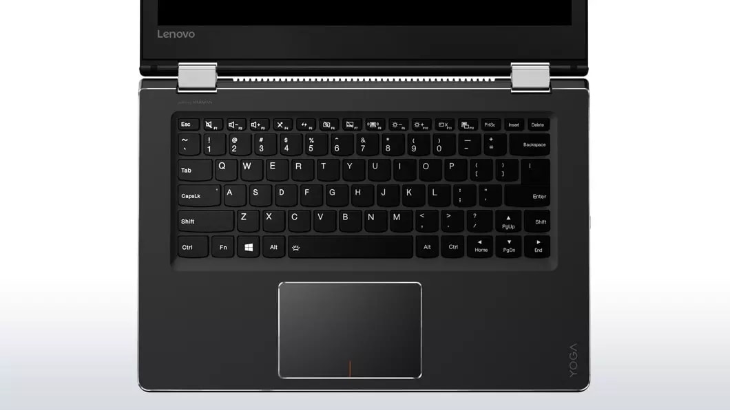 Lenovo Yoga 510 in black, overhead view of keyboard