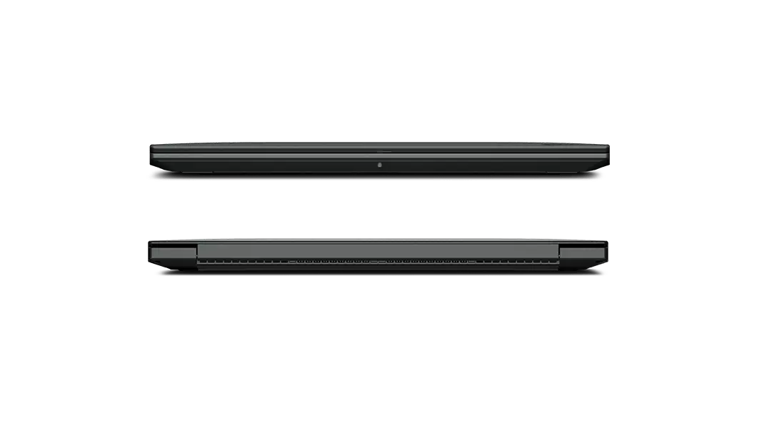 Two floating Lenovo ThinkPad P1 Gen 4 mobile workstations closed covers showing front and back sides.