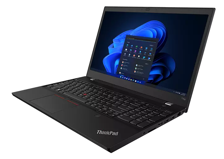 Right side view of ThinkPad T15p Gen 3 (15, intel) mobile workstation, displaying display, keyboard and ports