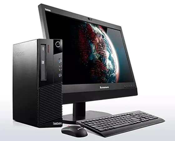 Lenovo ThinkCentre M93/M93p SFF Desktop front left side view with peripherals