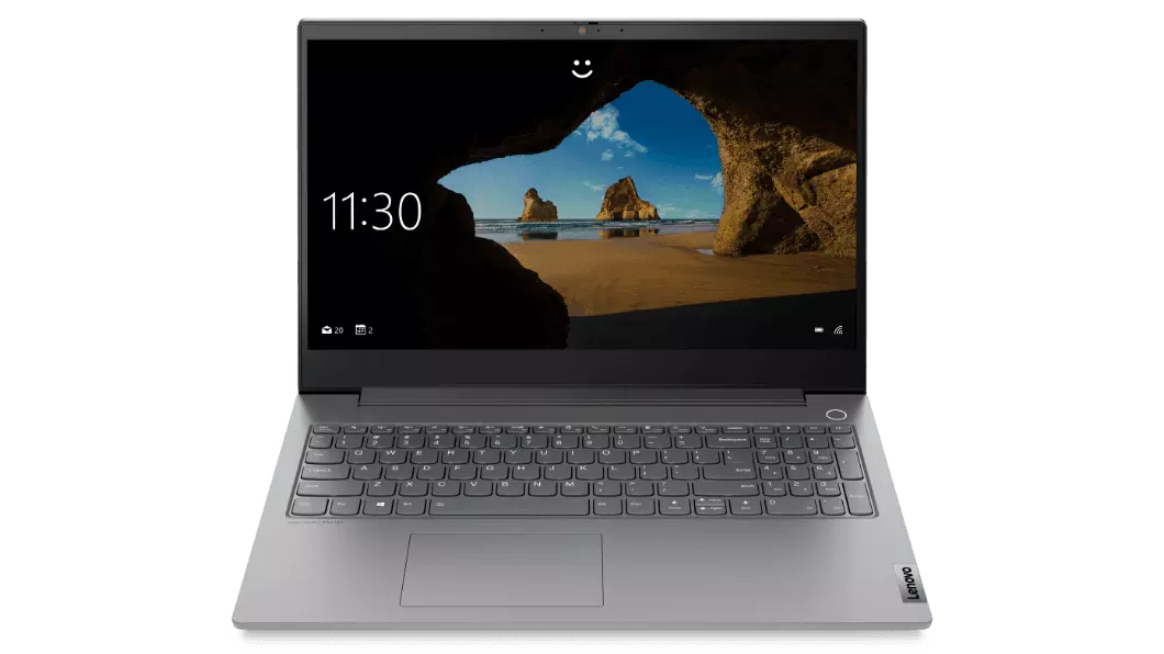 Front facing Lenovo ThinkBook 15p Gen 2 laptop showing Windows lock screen and keyboard. 