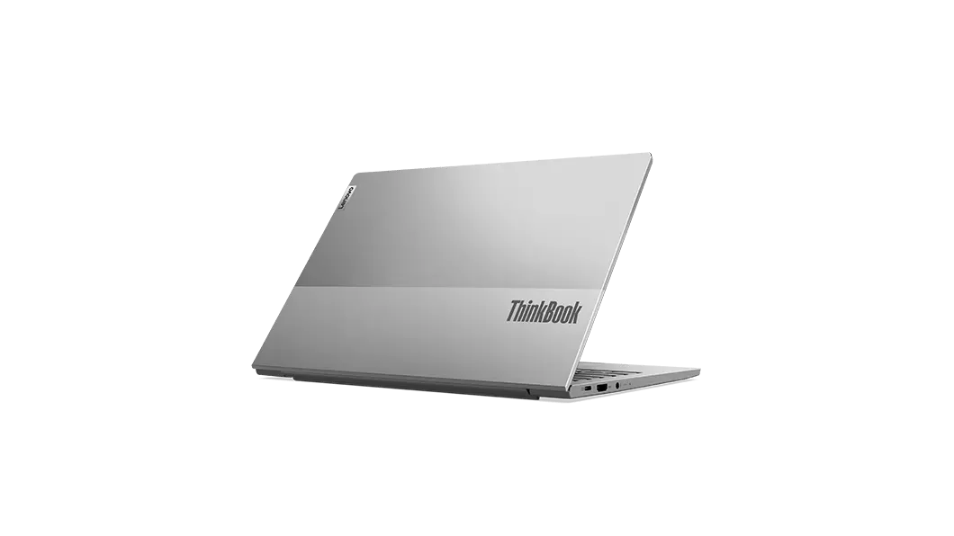 Right-angled rear view of the Lenovo ThinkBook 13s Gen 2 (Intel) laptop