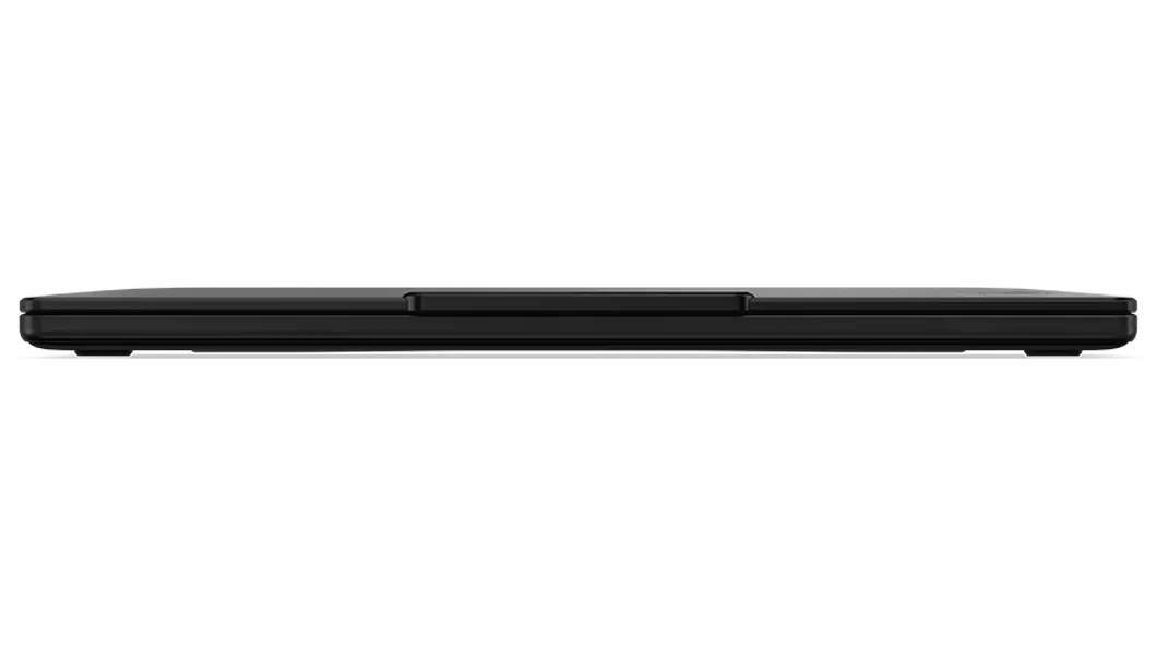 Front-facing Lenovo ThinkPad X13s laptop with cover closed, showing communications bar and rounded side edges.