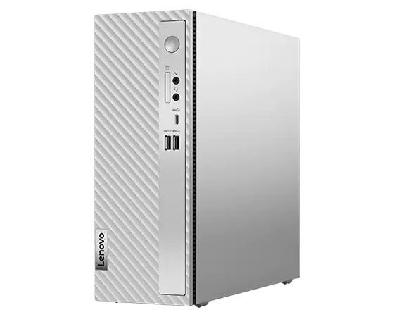 Zijkant van de Lenovo IdeaCentre 3i Gen 8 (Intel) gezinsdesktoptower, met poorten aan voorkant en linkerpaneel