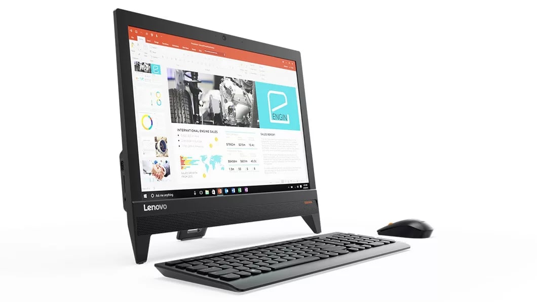 Lenovo Ideacentre AIO 310 (20) in black, front left side view with keyboard and mouse thumbnail