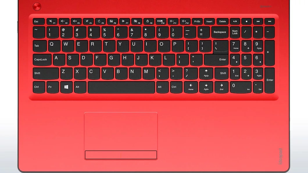 Lenovo Ideapad 310 (15, Intel) in Flamenco Red, Overhead View of Keyboard