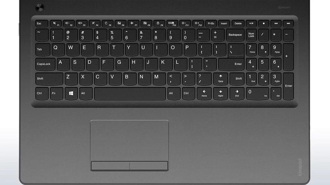 Lenovo Ideapad 310 (15, Intel) in Ebony Black, Overhead View of Keyboard