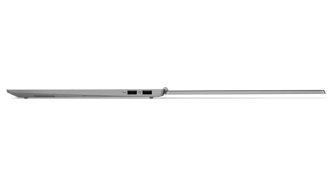 Side view of Lenovo ThinkBook 13s open 180 degrees thumbnail