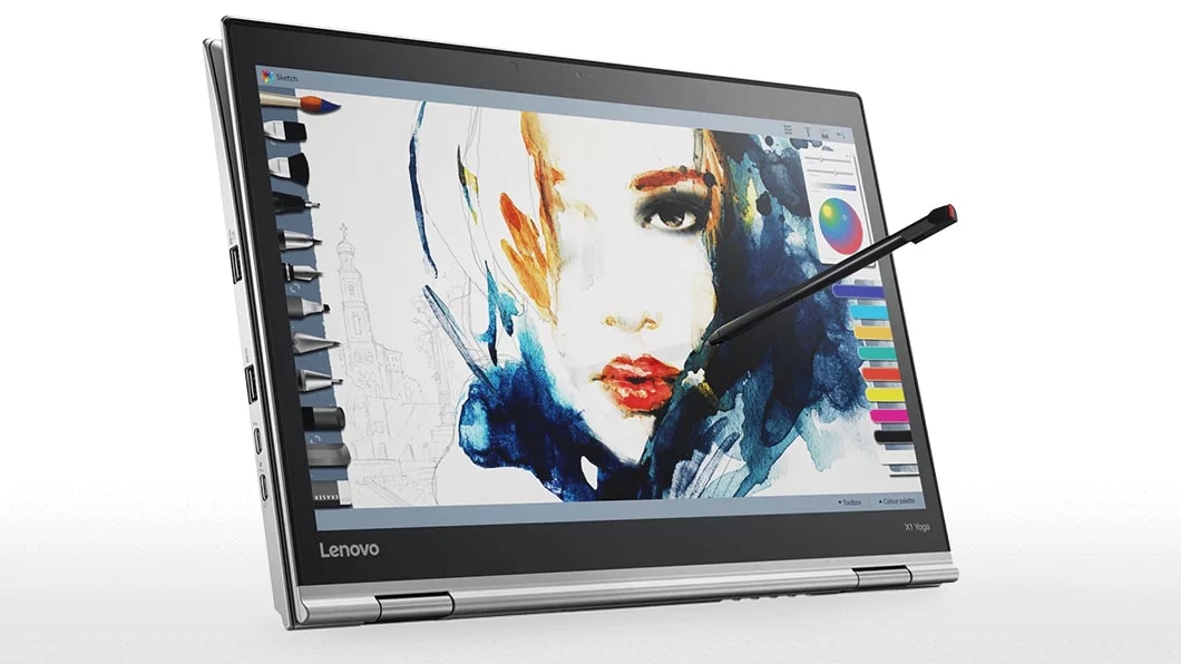 Lenovo ThinkPad X1 Yoga in Silver in Tablet Mode Featuring Rechargeable Built-in Stylus