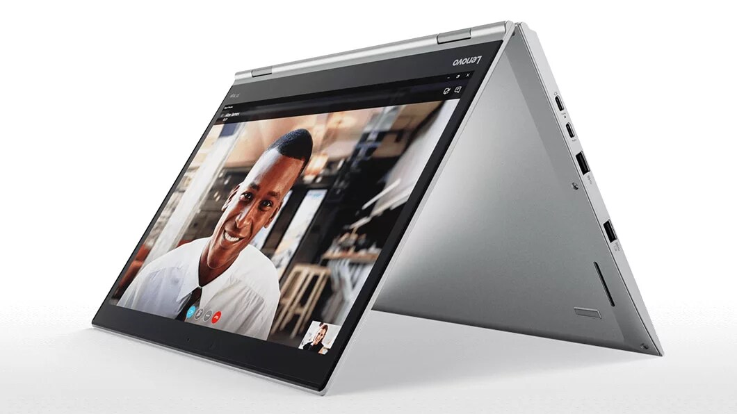 Lenovo ThinkPad X1 Yoga in Silver Side View in Tent Mode
