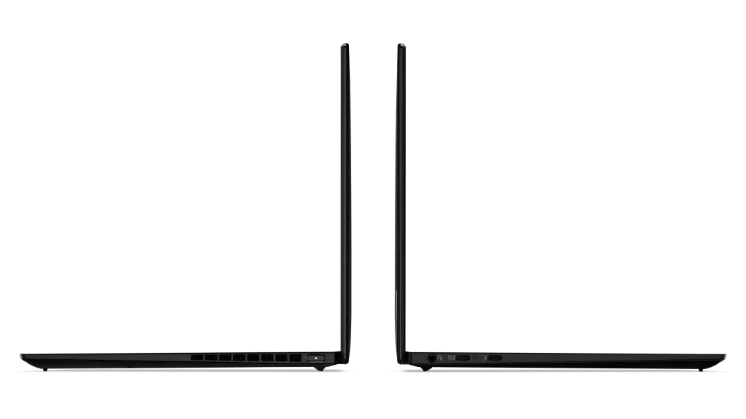 Left and right side views of the ThinkPad X1 Nano laptop opened at a right angle
