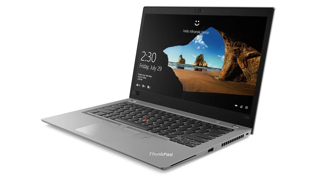 Lenovo ThinkPad T480s - Side-on view, showing the silver color version of the laptop