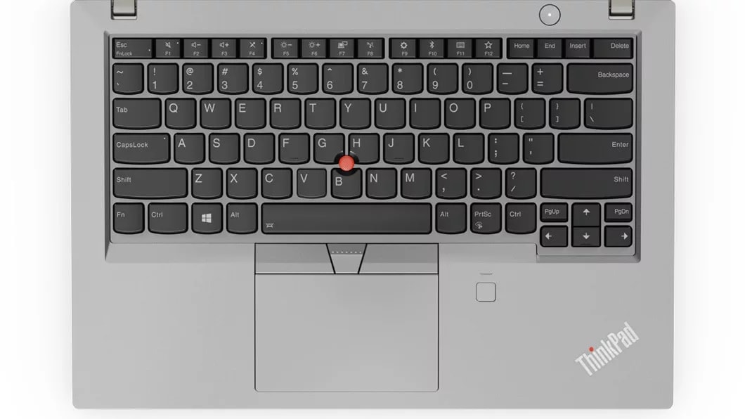 Lenovo ThinkPad T480s - Overhead shot of the ThinkPad keyboard (silver model)
