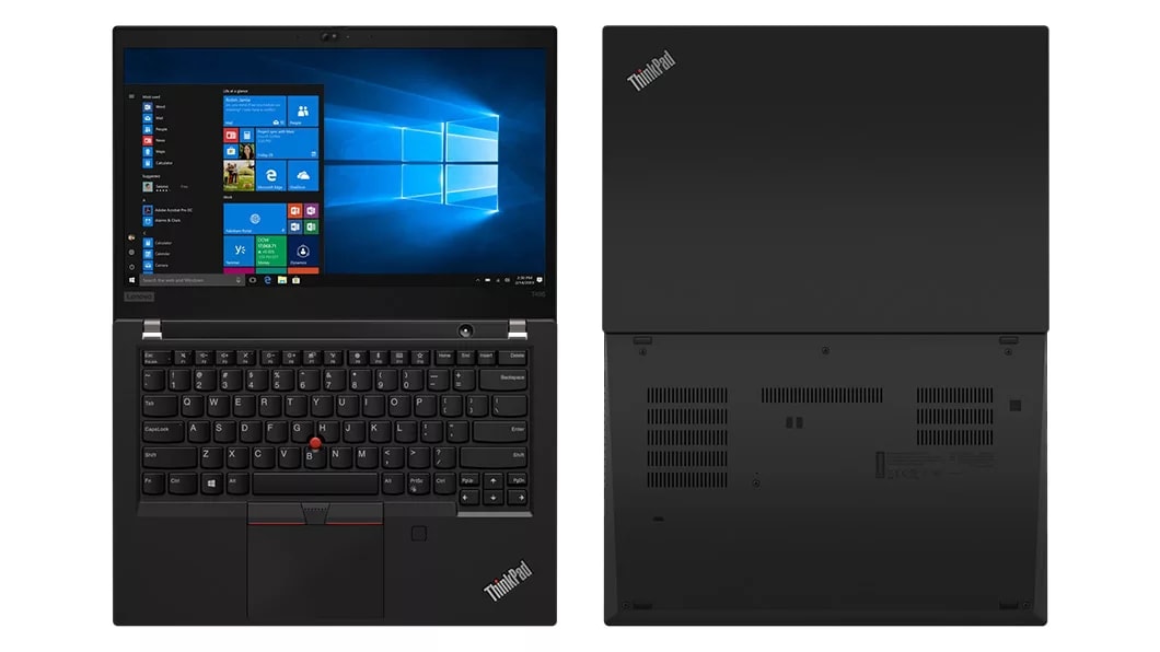 ThinkPad T495 open flat front and back views