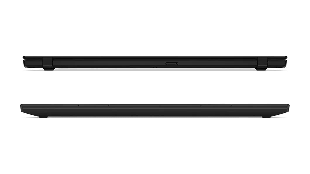 Front and rear view of two closed Lenovo ThinkPad X1 Carbon 7th Gen