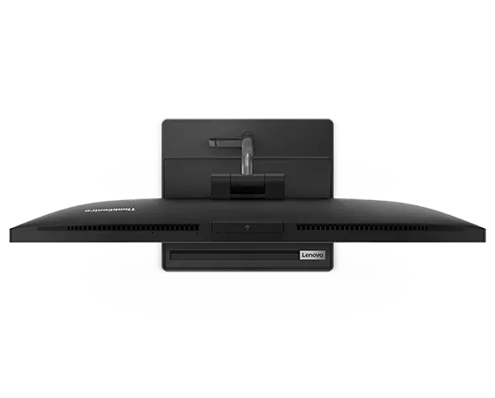 Birds-eye, top-down view ThinkCentre Neo 30a Gen 4 (24" Intel) all-in-one business PC, viewed from the rear-left side.
