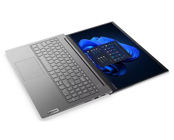 Lenovo ThinkBook 15 Gen 5 laptop open 180 degrees, flat.