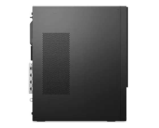 The left side of the ThinkCentre Neo 50t Gen 4 (Intel) business tower, viewed at eye-level (front of system is at right)