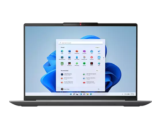 Front-facing IdeaPad Slim 5 Gen 8 laptop, showing keyboard & display with Windows 11 bloom