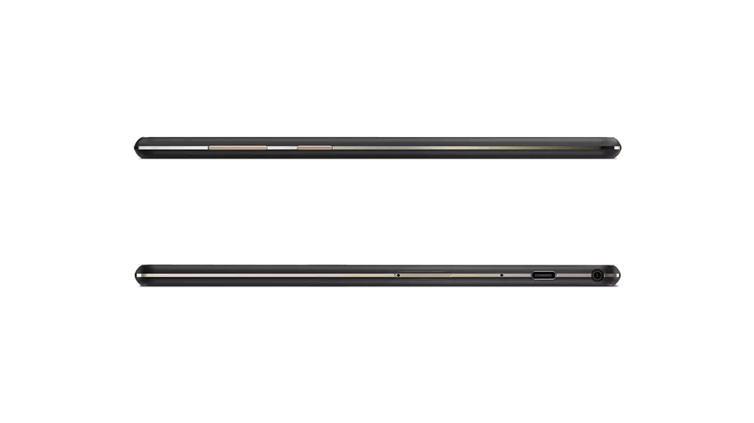 Lenovo Tab P10, laying flat.  Left and right side views.