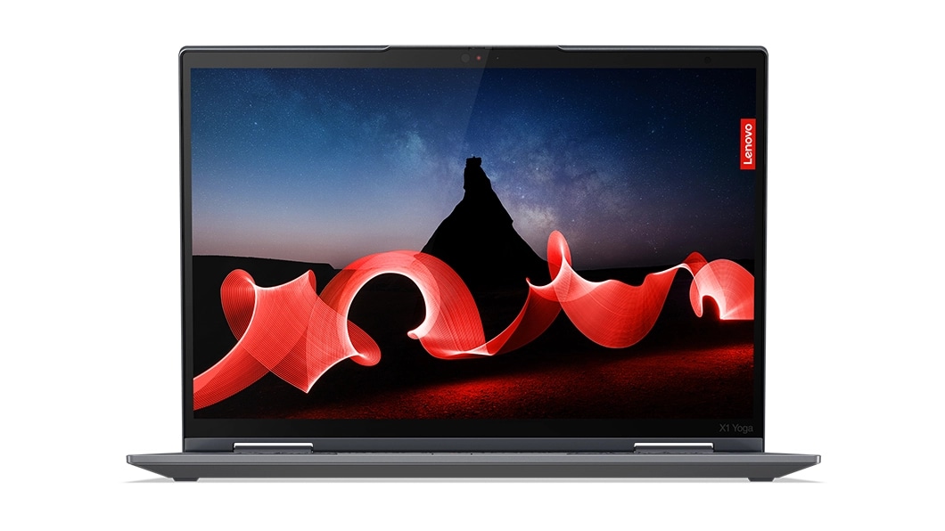 Front-facing Lenovo ThinkPad X1 Yoga Gen 8 2-in-1 showcasing the stunning 14 inch OLED display.