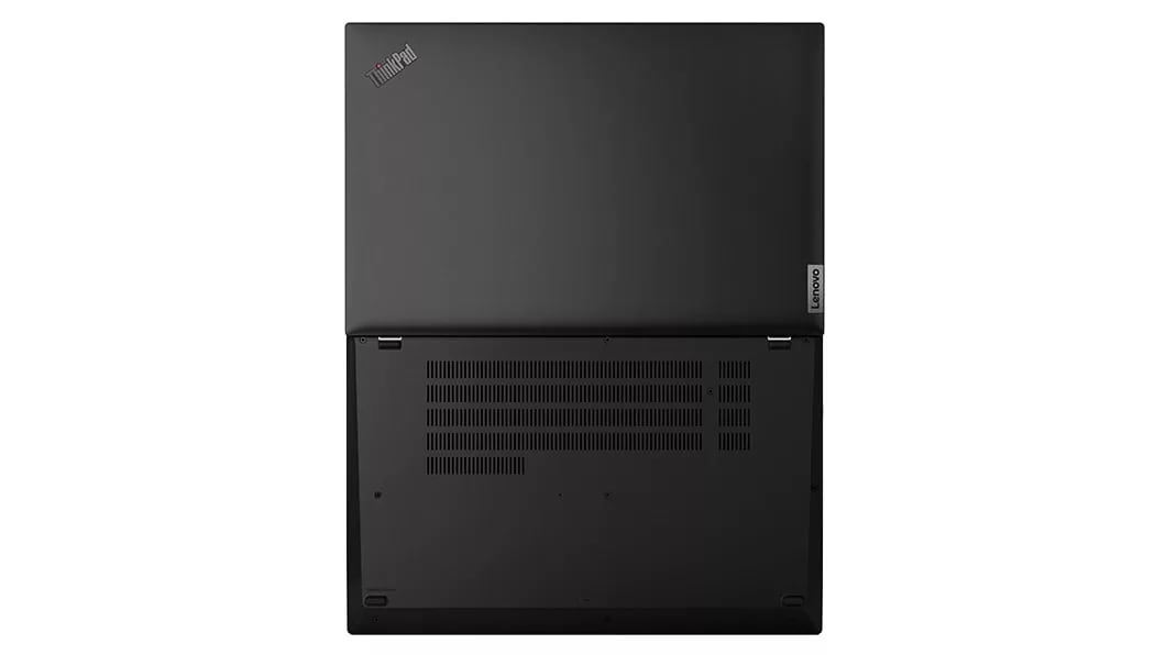 Lenovo ThinkPad L15 Gen 4 (15, AMD) laptop – rear view from below, lid open 180 degrees