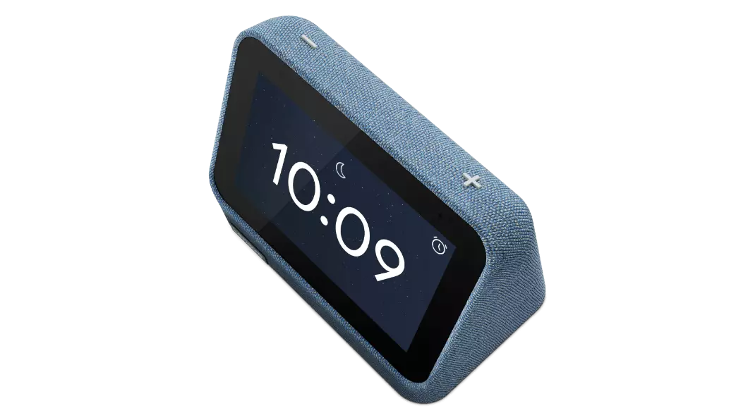 Lenovo Smart Clock Gen 2 in Abyss Blue—top/front view, with 10:09 showing on the clock face/display