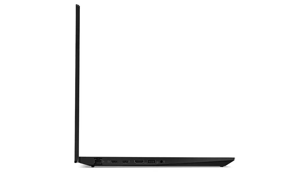 Vista laterale destra della workstation portatile ThinkPad P16s aperta a 90°, con porte e bordo dello schermo in evidenza