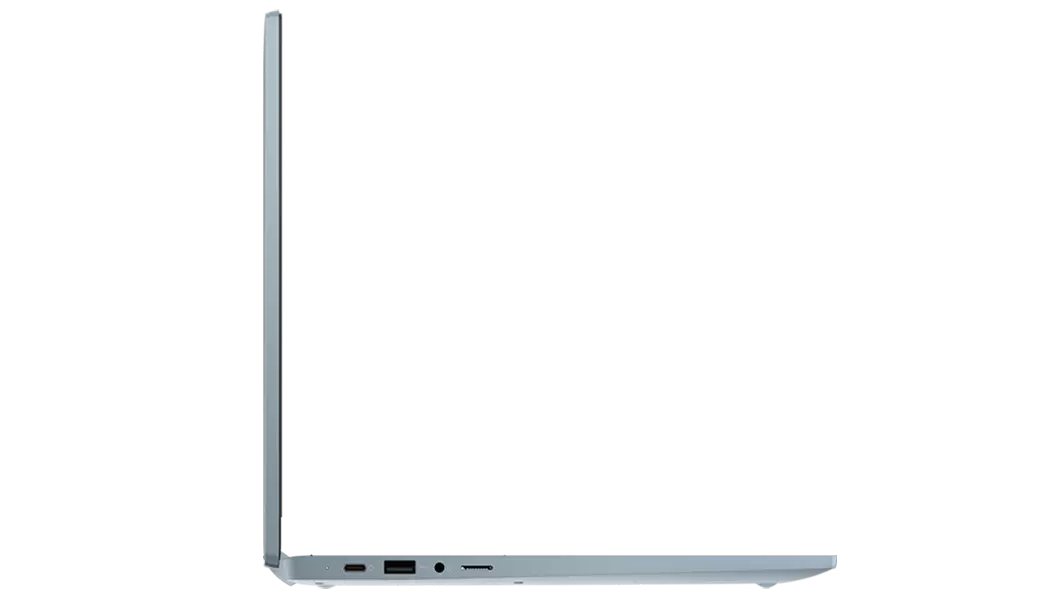 IdeaPad Flex 5i Chromebook Gen 7 (14'' Intel) – Profilansicht von links, Laptop-Modus, Deckel geöffnet