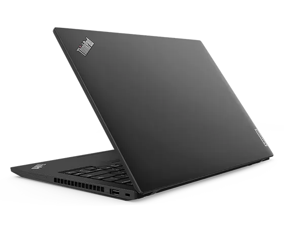 ThinkPad P14s Gen 4 (14" Intel) portable workstation – rear view from the right, lid partially open