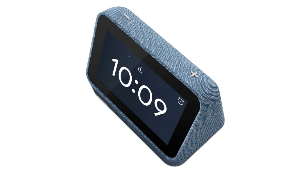 Lenovo Smart Clock Gen 2 in Abyss Blue—top/front view, with 10:09 showing on the clock face/display