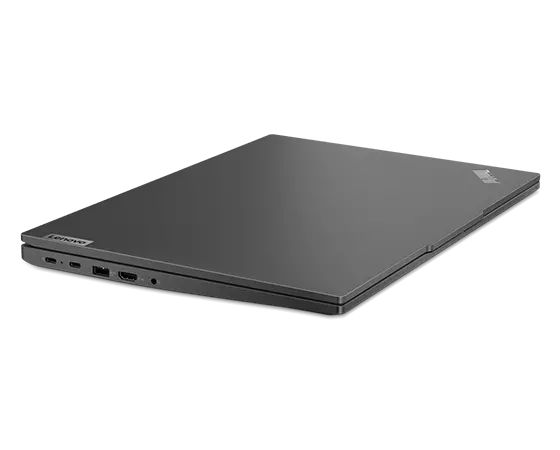 Left side angle view of the ThinkPad E16 Gen 1 (16 AMD), closed