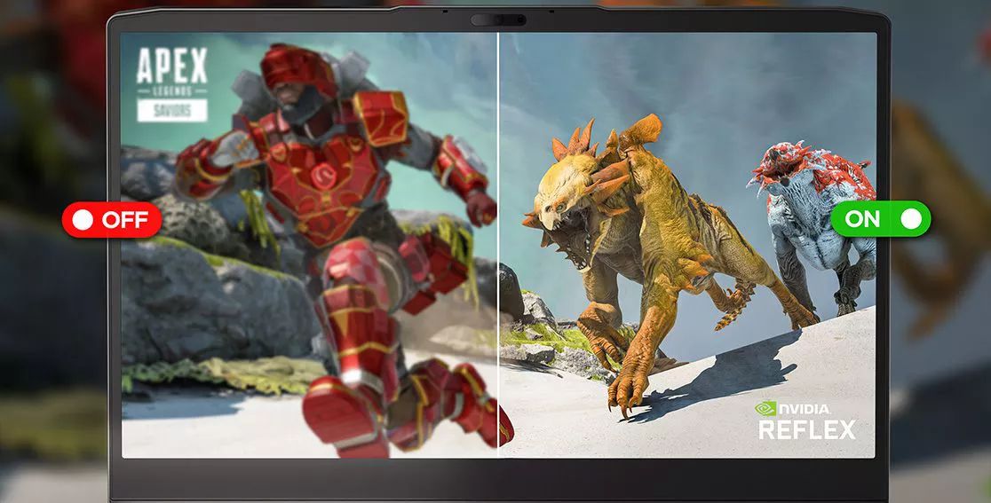 Lenovo LOQ 15IRH8 con Apex Legends visible en la pantalla mostrando el efecto de NVIDIA® Reflex