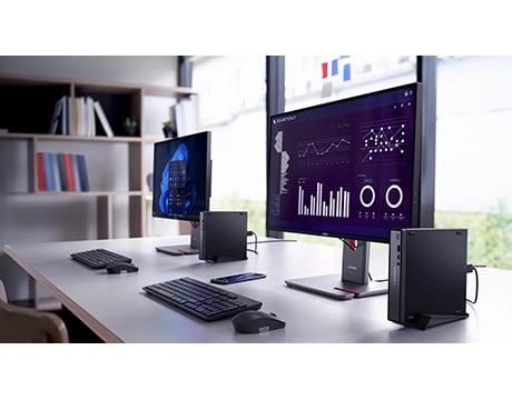 Lenovo ThinkCentre Neo 50q Gen 5 小型電腦適合任何工作空間使用，提供如閃電般快速的連接能力及流暢工作能力。