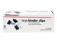 Office Depot Brand Binder Clips, Large, 2in Wide, 1in Capacity, Black, Box Of 12