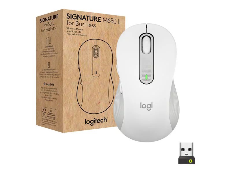 Logitech M650L Signature Mouse for Business with Brown Box (Larger) - Off-White