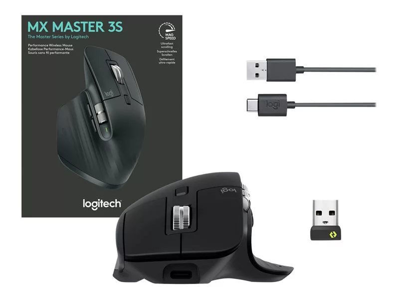  Logitech MX Master 3S Mouse (Black) and Knox Gear 4-Port USB  3.0 Hub Bundle (2 Items) : Electronics