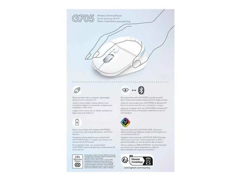 Logitech G705 Aurora Collection Wireless Optical Gaming Mouse - White Mist  | 78231653 | Lenovo US
