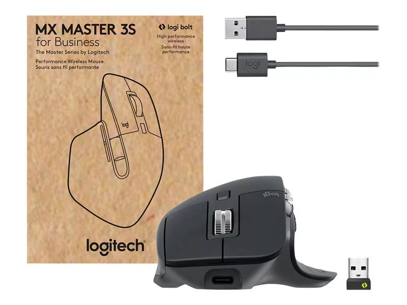 Logitech MX Master 3S for Business - Full-size Mouse - Darkfield - Wireless  - Bluetooth - Yes - Graphite - USB Type A - 8000 dpi - Scroll Wheel - 7  Button(s) - Right-handed Only 