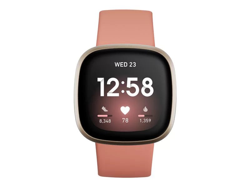 Fitbit Versa 3 - soft gold aluminum - smart watch with band - pink 