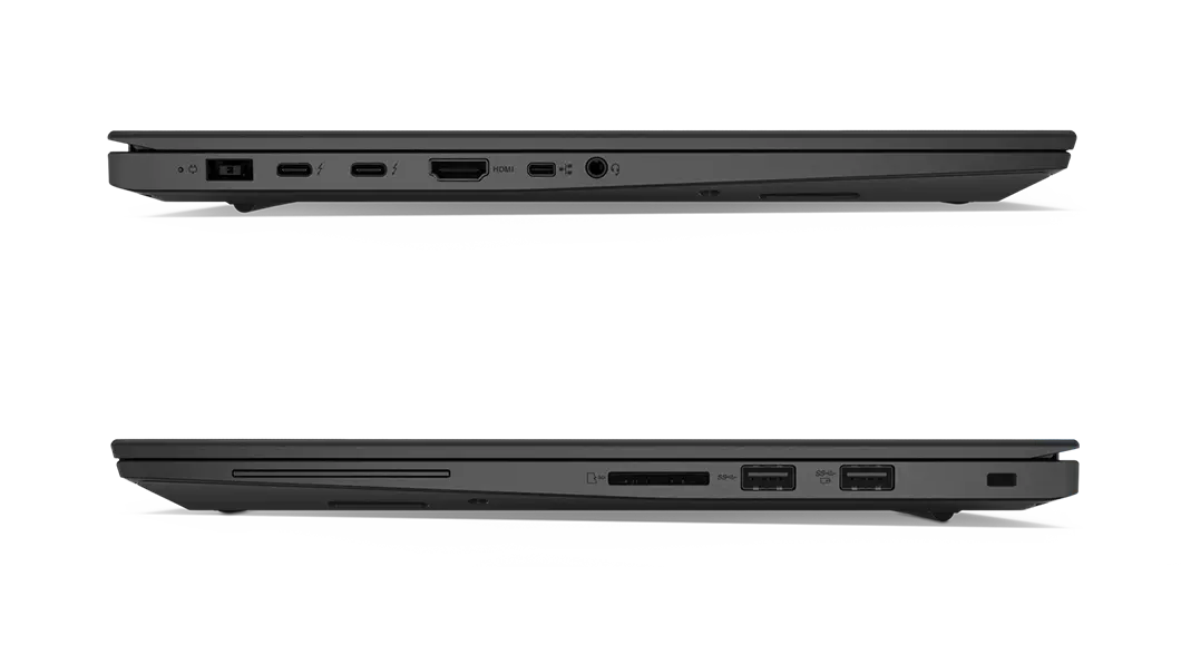 Lenovo ThinkPad X1 Extreme, vänster och höger profil med portar.