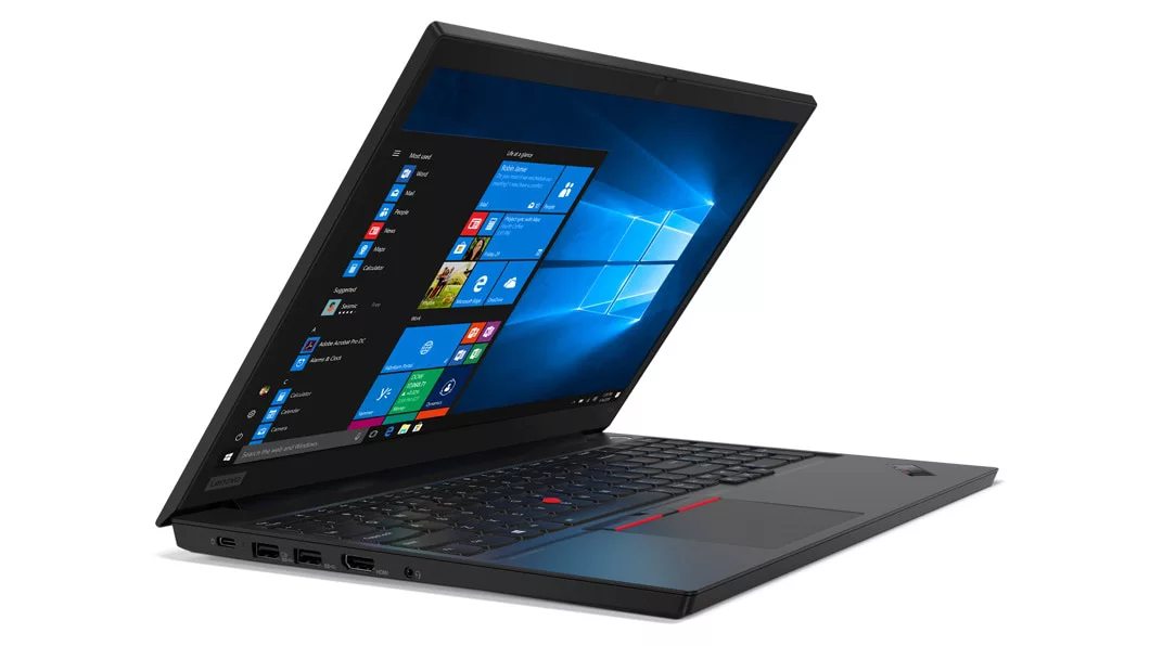 The Lenovo ThinkPad E15 laptop open at a 60-degree angle