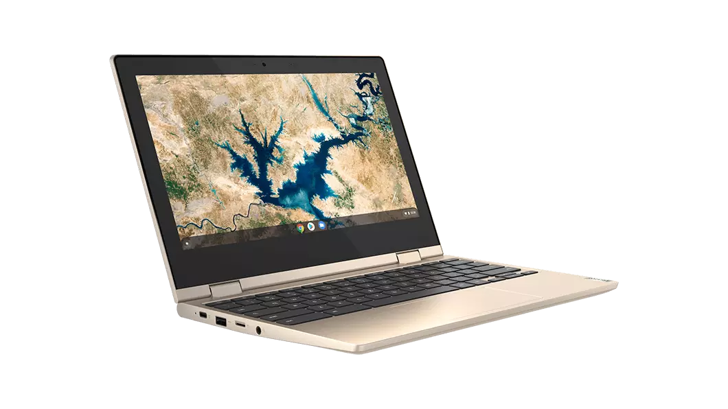 Lenovo IdeaPad Flex 3i Chromebook (11) left side view in laptop mode