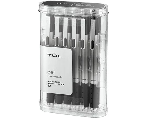 TUL Retractable Gel Pens, Fine Point, 0.5 mm, Silver Barrel, Assorted Bright Inks, Pack of 8 Pens