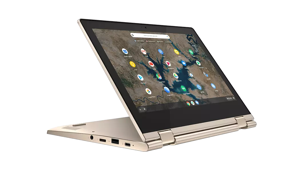 Lenovo IdeaPad Flex 3i Chromebook (11) left side view in stand mode