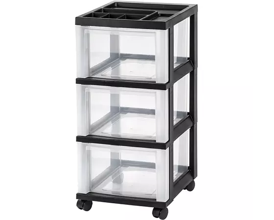 Office Depot Brand Plastic 3-Drawer Storage Cart, 26 1/5in x 12 1/10in x 14 3/10in, Black