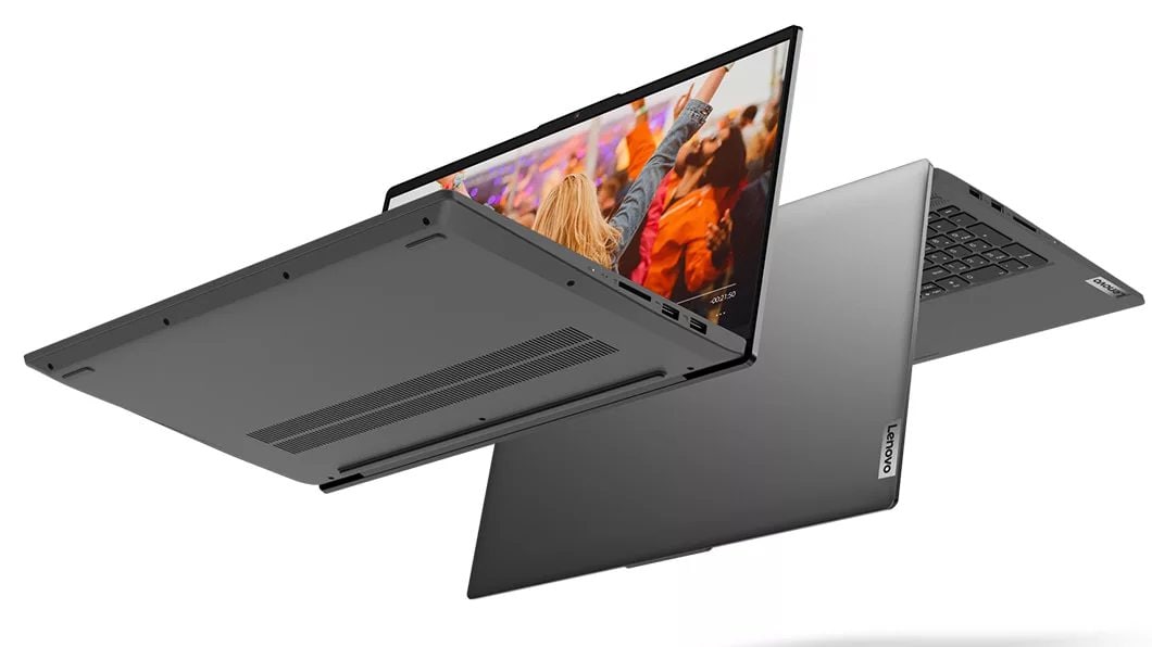 Angled views of the black Lenovo IdeaPad 5 (15) laptop